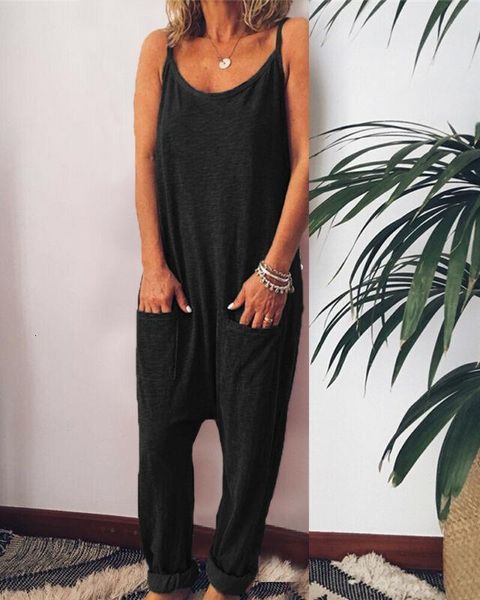 

women's sleeveless casually chic striped tie jumpsuit with pockets women's long rompers wide leg baggy bibs overalls jumpsuits, Black;white