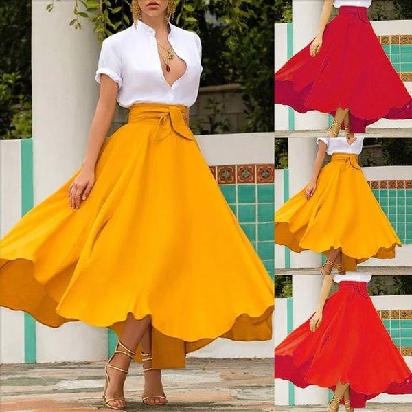 

womens fashion spring summer casual solid color long skirts length elegant retro faldas mujer drop shipping, Black