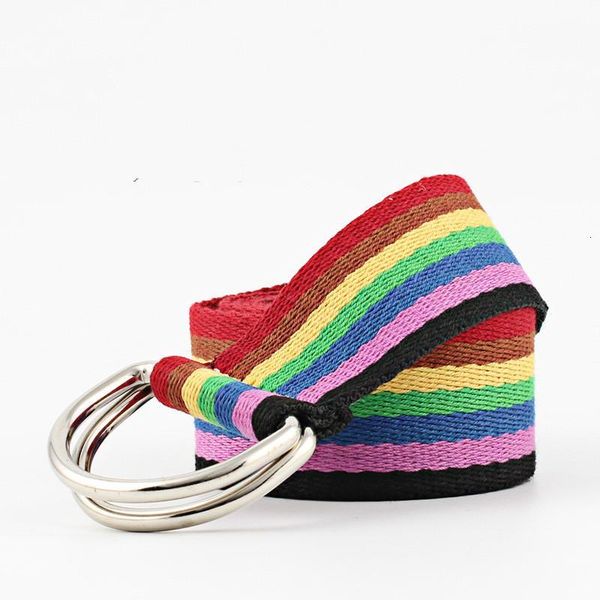 

olome vintage female rainbow belt canvas ring women 3.8cm wide black yellow striped waist belts jeans dress belt ladies girls, Black;brown