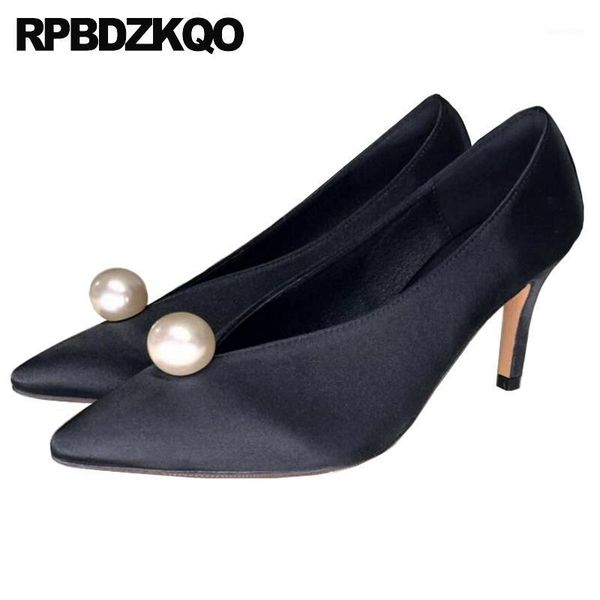 

dress shoes thin 3 inch size 4 34 scarpin pearl slip on satin big women pumps 2021 fashion pointed toe plus black high heels stiletto1