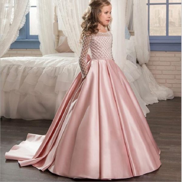 

3-15yrs kids girls long white lace flower party ball gown prom dresses kids girl princess wedding children first communion dress t200709, Red;yellow