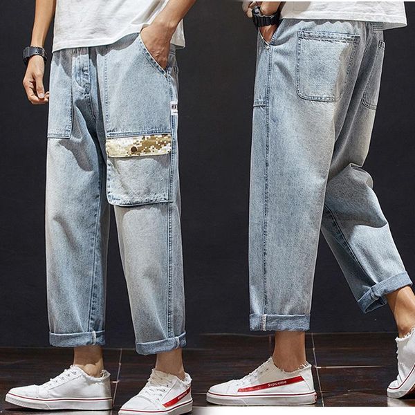 

fashion loose plus size 28-42 new nine-point jeans spring summer men's loose fashion pocket pants straight denim jeans1, Blue