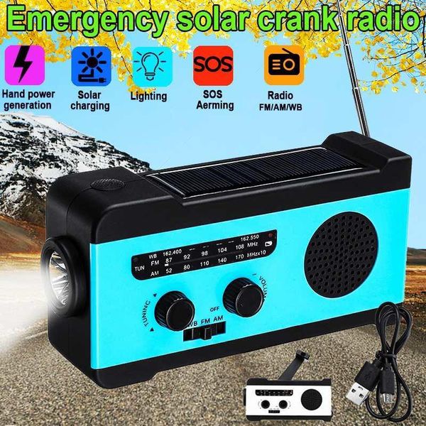 

radio professional hand solar crank self powered am/fm weather 2000mah power bank use emergency led1