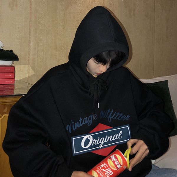 

2020 new autumn hooded sweater men's hip-hop loose ins super fire cec jacket korean fashion couple's wear, Black