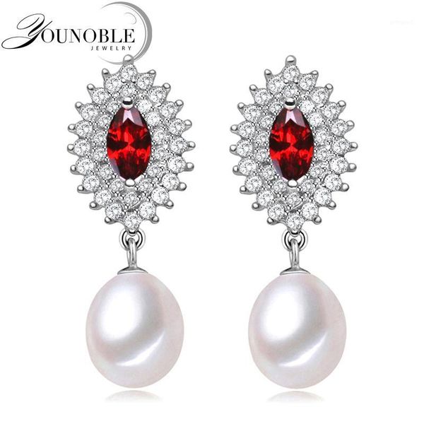 

stud younoble natural freshwater pearl earrings for women,925 silver hanging jewelry boho statement bridal white pink purple1, Golden;silver