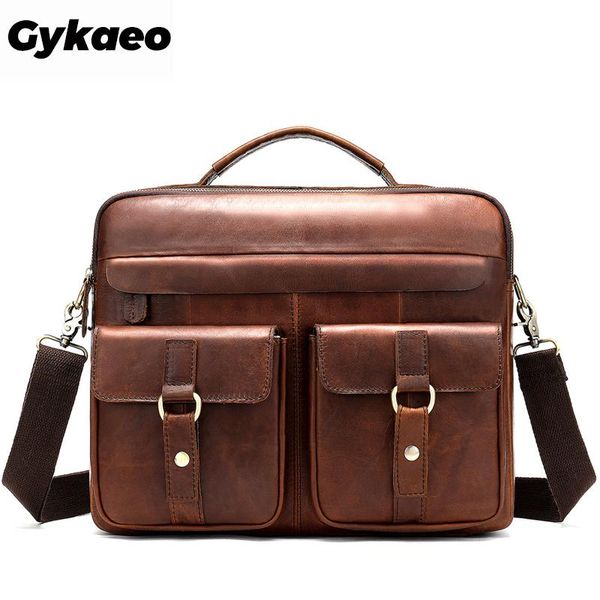 

gykaeo new men genuine leather briefcases retro leisure men's shoulder bag male head layer cowhide leather messenger bag handbag