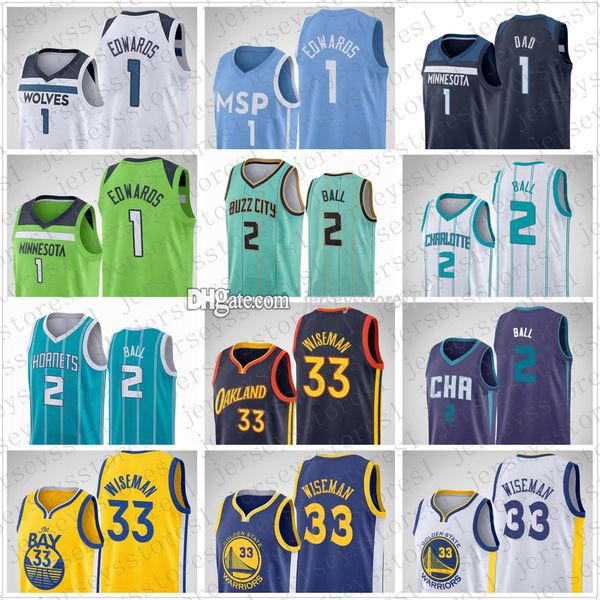 

2021 draft pick 1 anthony edwards jersey 33 james wiseman 2 lamelo ball basketball men women kids youth blue white purple size s-xxl, Black;red
