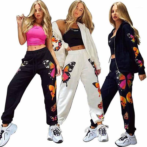 

casual women harem pants fashion butterfly print sweat pants female bottoms loose trousers women streetwear high waist1, Black;white
