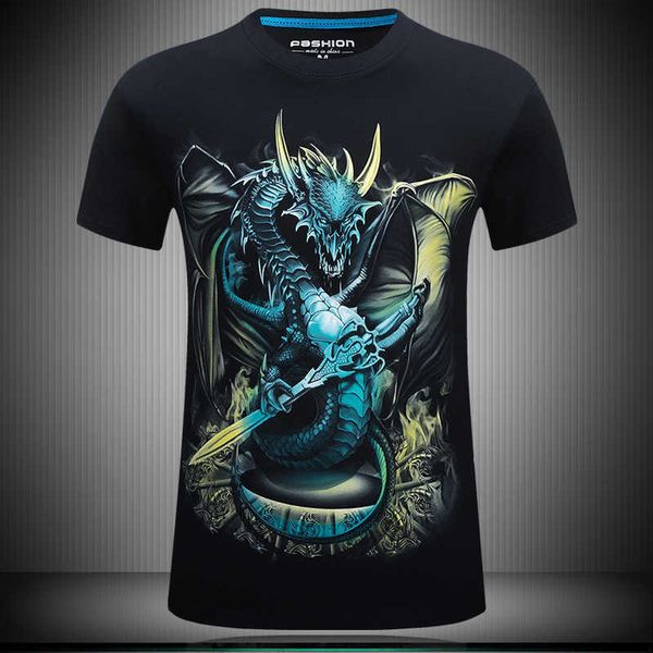 

men's t-shirts summer dragon god 3d short sleeve large print, White;black