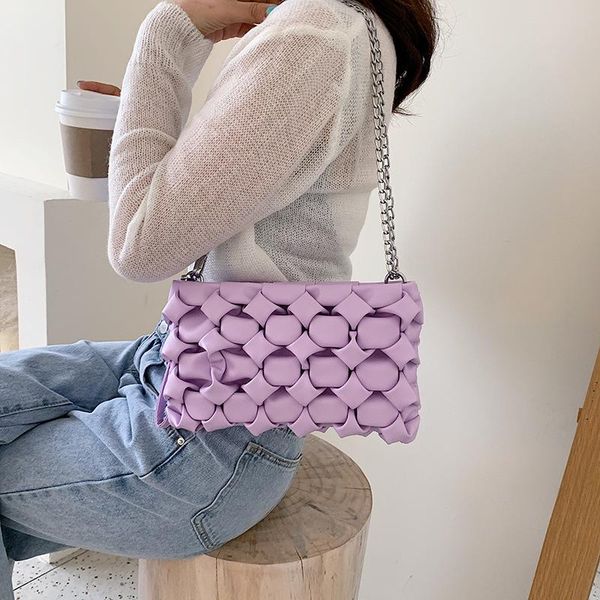 

2020 new fashion temperament street trend all-match chain bag checkered clutch bag woven small shoulder diagonal female