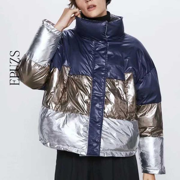 

color block winter jacket women parka reverse silver coat padded female jacket 2019 korean thick warm outerwear1, Black