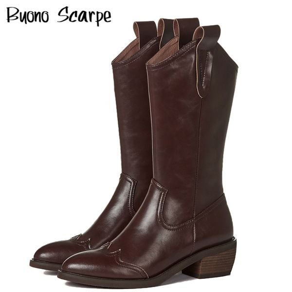 

новый ретро женщин ковбойские сапоги коренастый пятки женская повседневная обувь из натуральной кожи western med boots emboridery vintage bo, Black