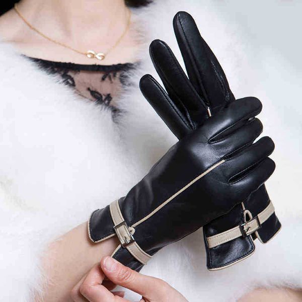

sheepskin women gloves touch screen warm fashion lady genuine leather hand muff fall winter outdoor driving female mittens h3199, Blue;gray