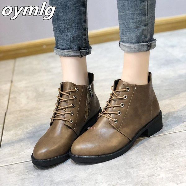 

2020 fashion women ankle boots pu leather autumn winter shoes woman square low heel botas zapato chaussures femme, Black