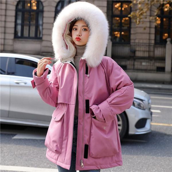 

winter selling women's down jacket fashion fur collar white duck down warm jacket women outdoor leisure mid-length, Black