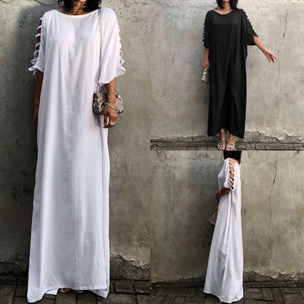 

women's 2020 fashion color new solid casual round neck hollowed out short sleeve oversized drs, Black;gray