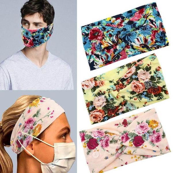 

fashion european and american floral print breathable button anti-leash mask hair band sweatband yoga sports jlleju