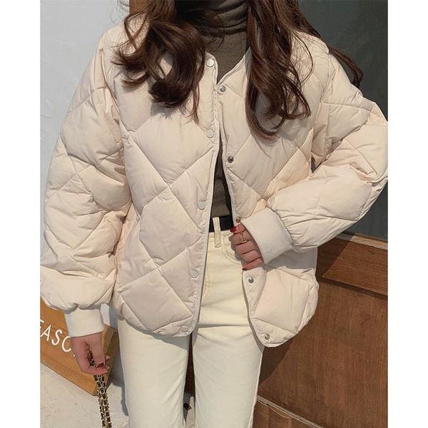 

han edition loose diamond lattice cotton-padded jacket female little short coat of bread served cotton-padded jacket, Black