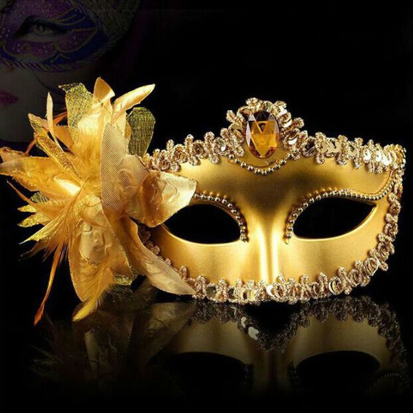 

fashion eye women venetian hallowmas masquerade masks with flower feather easter dance party holiday maskprotective