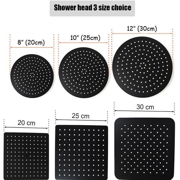 

stainless steel black bathroom ultrathin 2 mm rain shower head 8/10/12 inch wall & ceiling square & round rainfall sho sqcavu