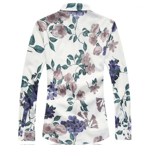 

men's casual shirts multicolor printed flower mens dress slim fit hawaiian shirt long sleeve for men fashion luxury1, White;black