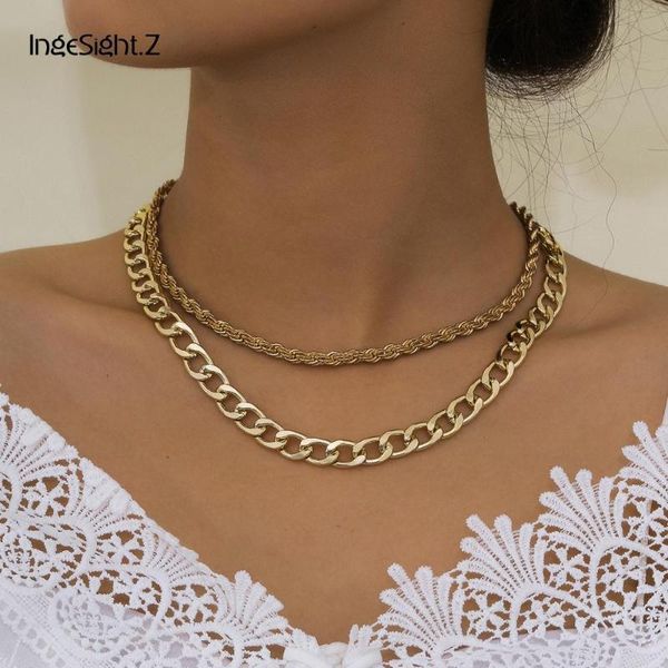 

ingesight.z 2pcs/set multi layered curb miami cuban twisted choker necklace collar chunky thick heavy metal necklaces jewelry, Silver
