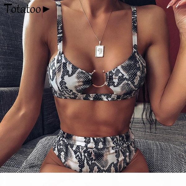 

20ss leopard snake print bikini set summer high waist swimwear women hollow out ring bandage swimsuit bathing suit, White;black