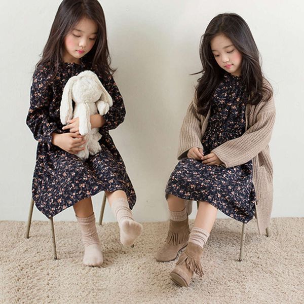 

long drs 2020 korean 18047 girls' sve floral children's princs skirt autumn winter print, Red;yellow