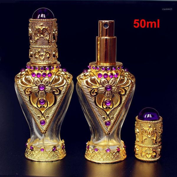 

1pc 50ml big perfume bottle arab style glass spray bottle antiqued retro hollow flower alloy wedding craft gift1