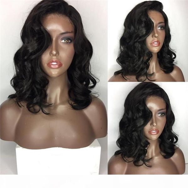 

brazilian short bob human hair wigs lace front wigs natural wavy glueless full lace wigs with baby hair, Black;brown