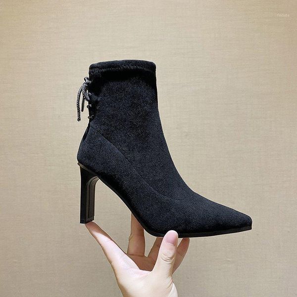 

new 2020 autumn winter women's ankle boots high heels shoes black apricot woman dress party casual short boots office shoes1