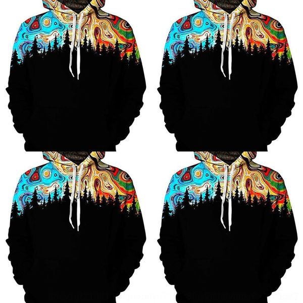 

sdyuv men's large size 3d printing starry sky tree sweatersweater men's large size 3d printing starry sky tree graffiti sweater ho, Black