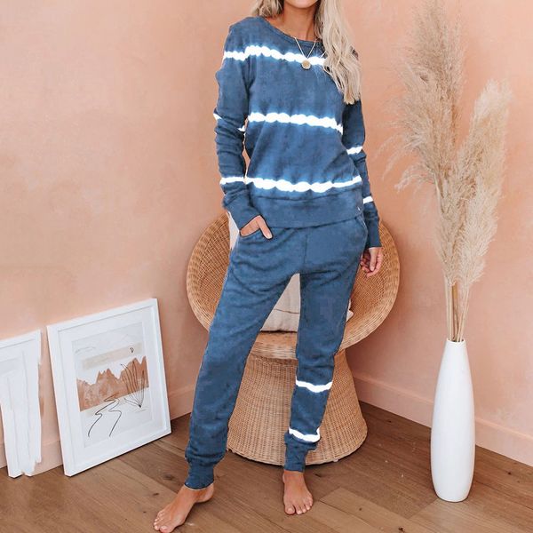 

2020 autumn tie dye wear pajama lounge set long sleeve loungewear female sleepwear pajamas for women, Black;red