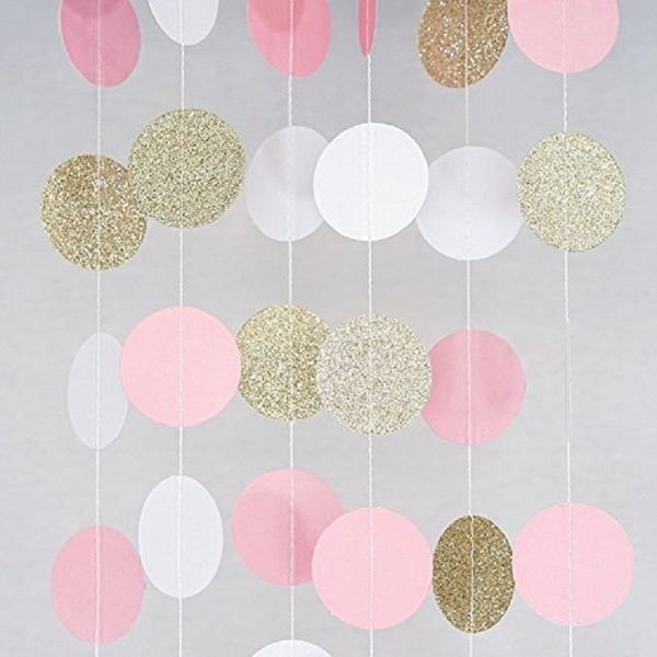 

3m pink white multicolor sparkle round circle paper garland flora string wedding birthday baby shower party decoration supplies