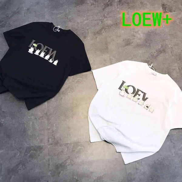 

2022 factory wholesale new luojia loe + chinchilla t-shirt summer couple's knitted cotton casual loose personality short sleeve top, White