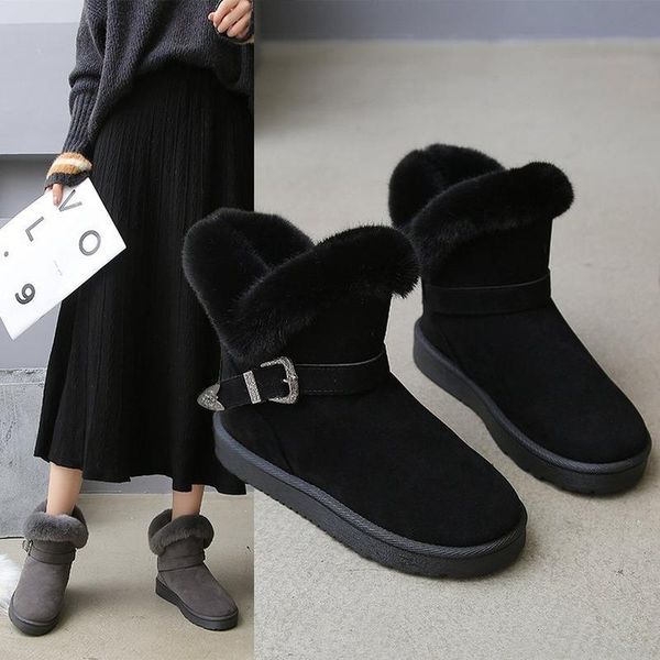 

classic women winter boots suede ankle snow boots female warm fur plush insole botas mujer, Black