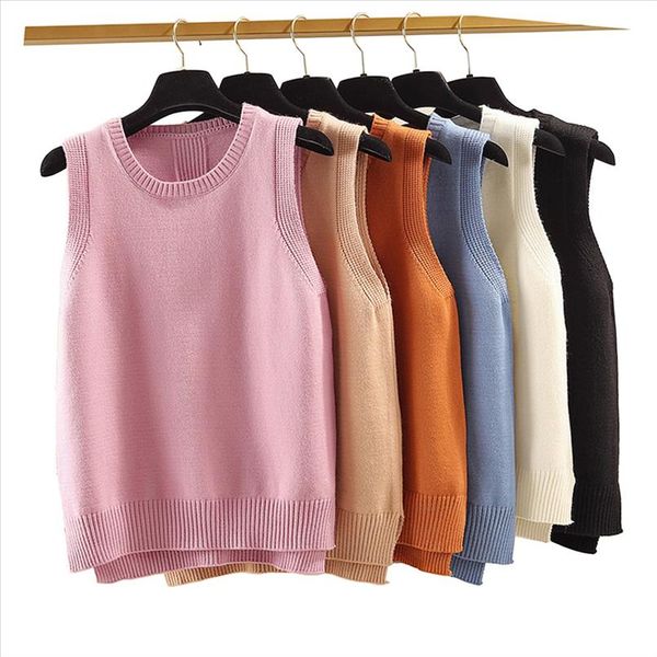 

2021 spring autumn fashion all match v neck knit vest womens sweater irregular hem slip sleeveless female xz663, Black;white