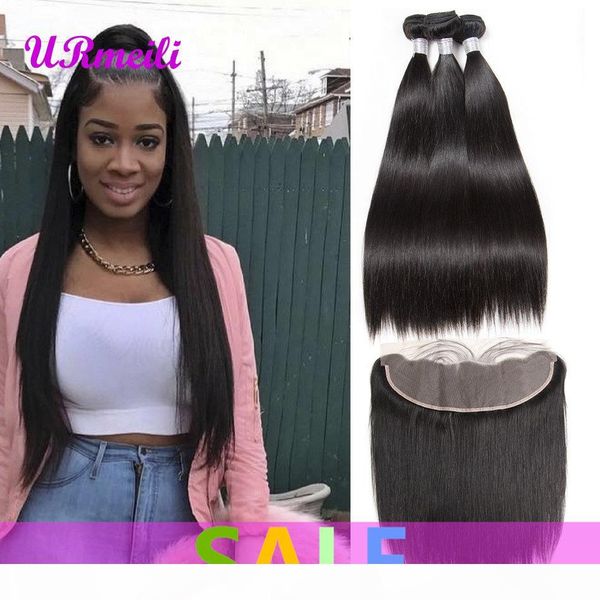 

peruvian straight virgin hair bundle with frontal 3 4 bundles 9a unprocessed human hair weave virgin hair lace frontal closure with bundles, Black;brown