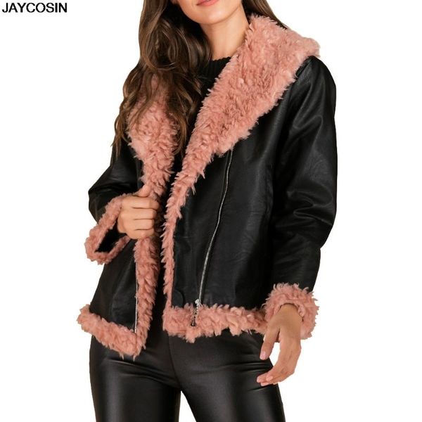 

jaycosin 2020 new winter women's collection faux fur jacket sheepskin coat style unusual colors knee-length windproof hood 9820, Black