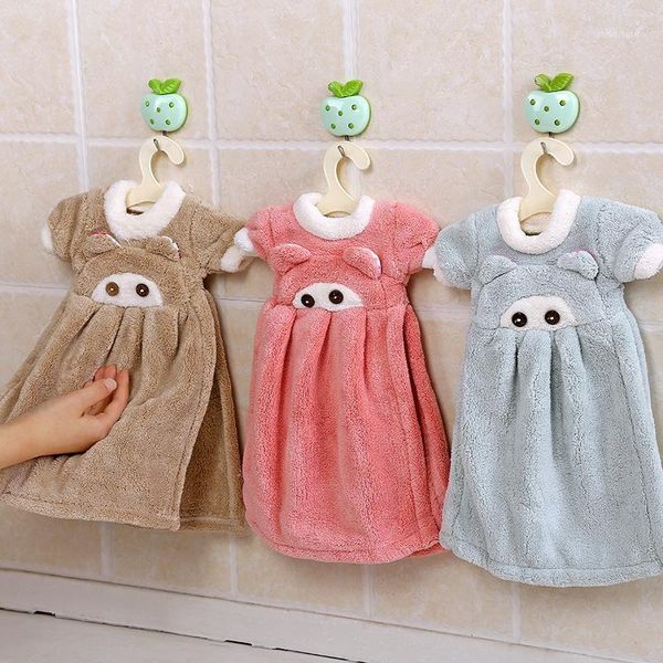 

1pc cute animal soft coral velvet thick hand towel for bathroom kitchen towel can be hanging home gadget1