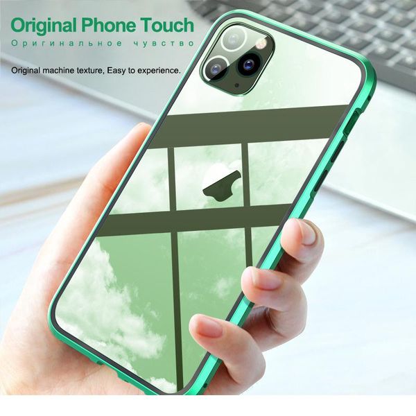 

360 magnetic adsorption metal case for iphone 12 mini 11 pro x xs max xr 8 7 6s plus double-sided gla wmtrgy