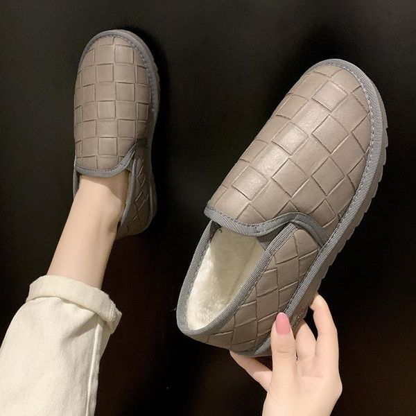 

boots winter lazy bread cotton shoes a pedal plus velvet students to keep warm men and women non-slip waterproof leather snow, Black