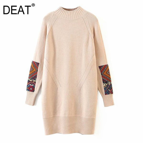 

[deat] patchwork knitted pullovers sweater loose fit round neck long sleeve women new fashion tide autumn winter 13u121 201130, White;black