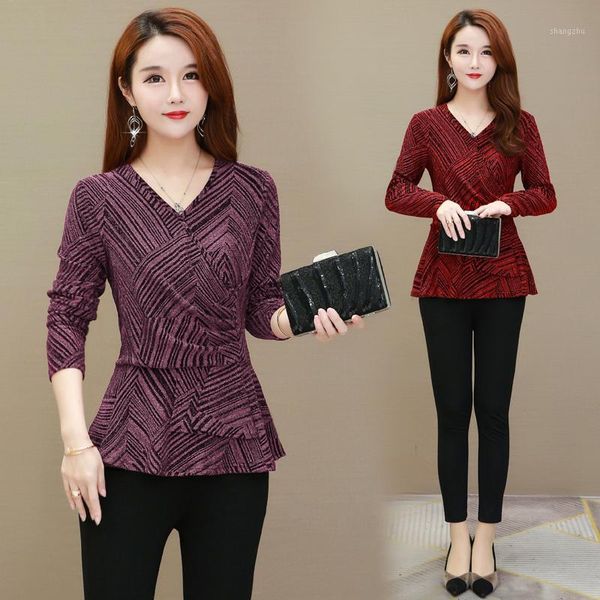 

coigarsam 4xl plus size fashion full sleeve blouse women new lurex v-neck blusas womens and blouses wine red purple pink1, White