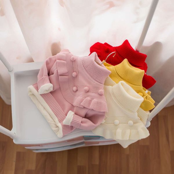 

korean 2020 mmtkids winter wear children's sweater girls plush high collar solid color y399, Blue