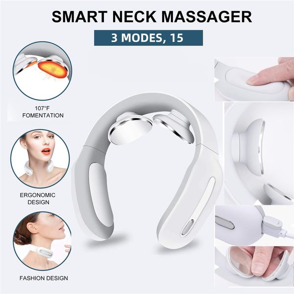 

electric pulse neck massager rechargeable usb cervical vertebra traction pain relief heating function therapy massage stimulator perfections