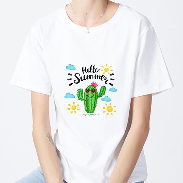 

tshirt short sleeve female clothing personalized cactus fashion t shirt women harajuku print white t-shirt 2019 new summer