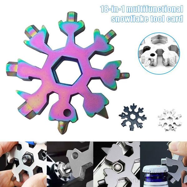 

a-18 in 1 snowflake keyring multifunction edc tool portable stainless steel keychain screwdriver bottle openers hex wrench owd2314