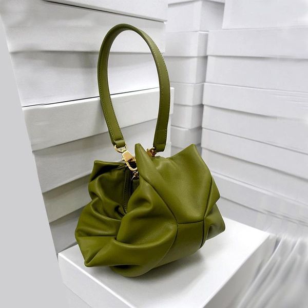 

new pu leather fashion women bucket handbags ladies solid handle bags vintage croissant tote bags