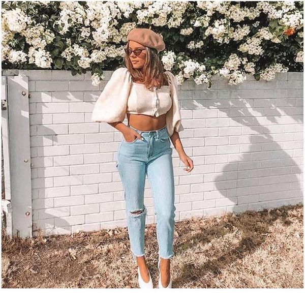 

women fashion slash neck t-shirt autumn new elegant white crop party solid color soft elastic slim qylivi